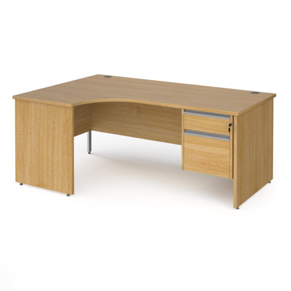 Contract 25 Left Hand Ergonomic Desk with 2 Drawer Fixed Pedestal, Silver Handles & Panel End Leg - Image 4