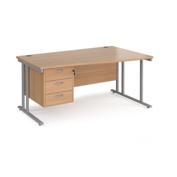 Maestro 25 Right Hand Wave Desk with 3 Drawer Fixed Pedestal & Silver Cantilever Legs - Image 4