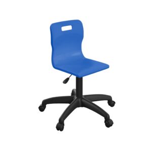 [T30 B BK] Titan Swivel Junior Chair with Plastic Base and Glides Size 3 4 (With Castors Blue Black)